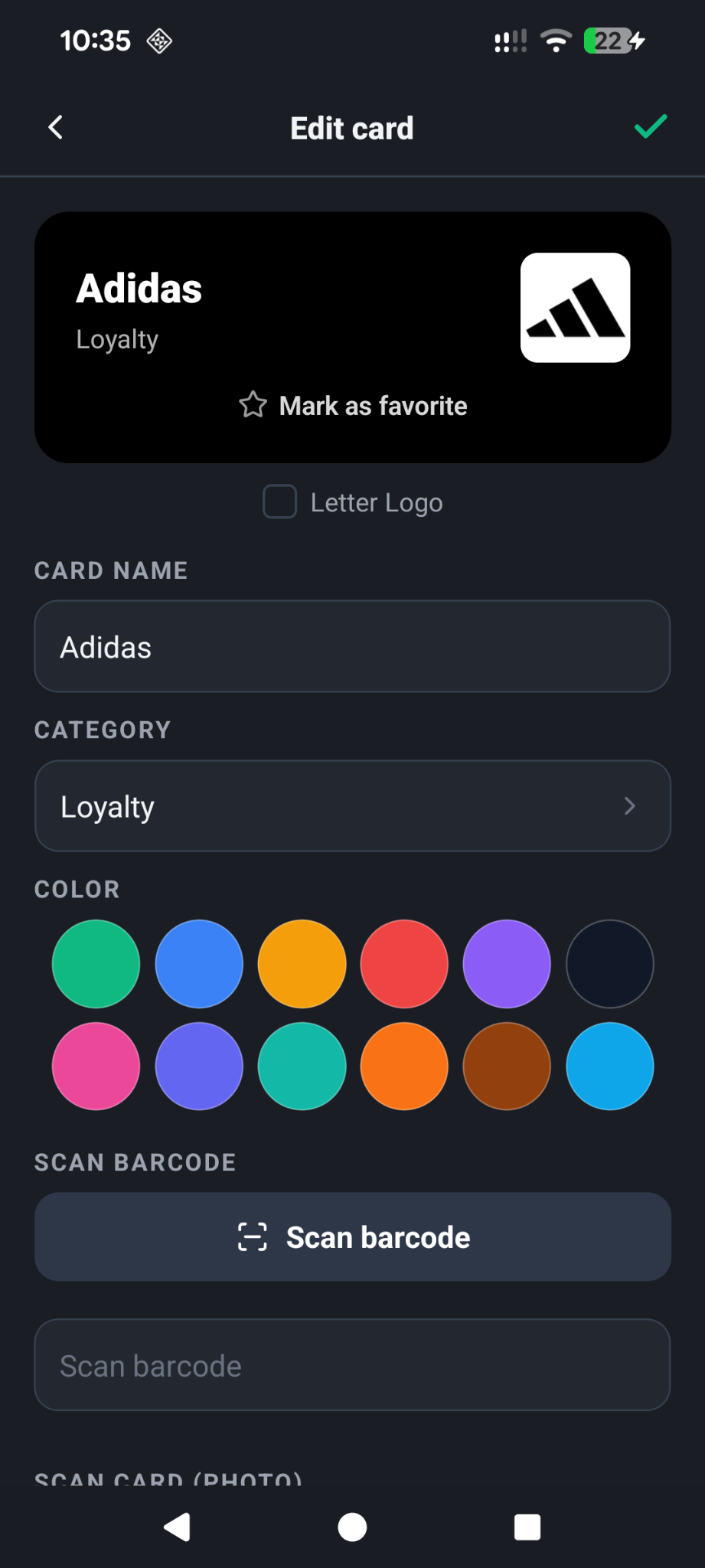 Édition et scan d’une carte dans All My Cards