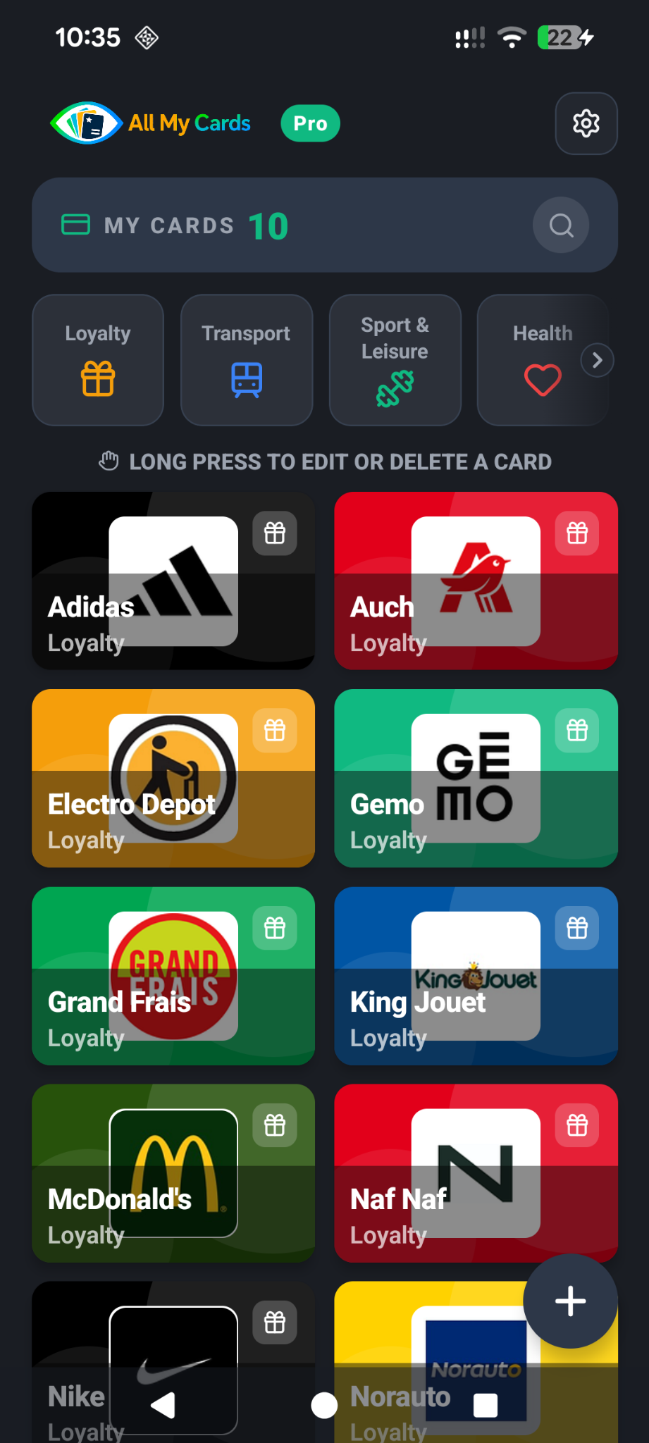Collection de cartes dans All My Cards